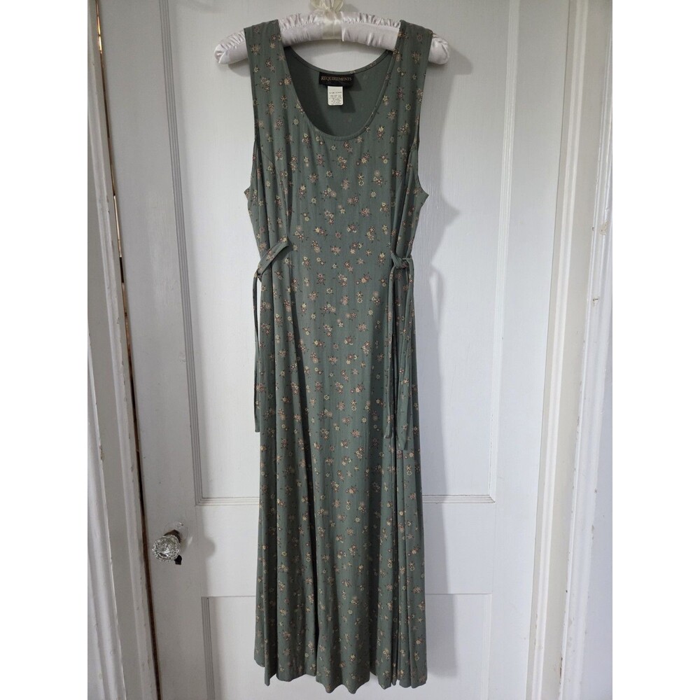 REQUIREMENTS Vintage Maxi Dress Sleeveless Green Floral Shift Sheath Size S